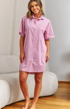 Damskie Doctor Nap Koszule Nocne Damskie|Koszula Nocna Rozpinana - rozpinana koszula nocna w paski TM.7427.MIAMI_PINK