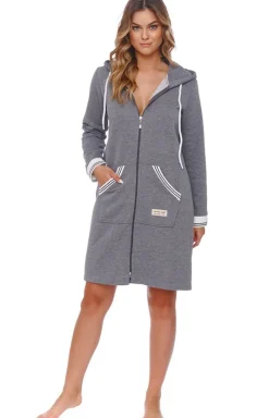 Damskie Doctor Nap Szlafroki I Peniuary|Szlafroki Damskie - zafrok w portowy tyu z ozdobnyi ściągaczai Z.4508.DARK_GREY