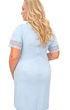 Damskie Donna Koszule Nocne|Koszule Nocne Damskie - damska koszula nocna plus size błękitna Linda