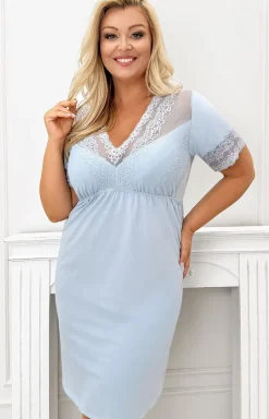 Damskie Donna Koszule Nocne|Koszule Nocne Damskie - damska koszula nocna plus size błękitna Linda