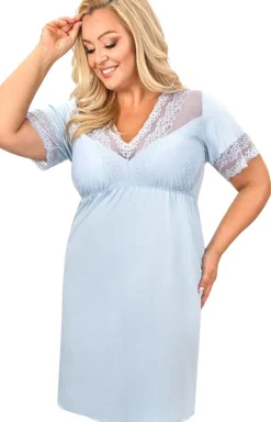 Damskie Donna Koszule Nocne|Koszule Nocne Damskie - damska koszula nocna plus size błękitna Linda