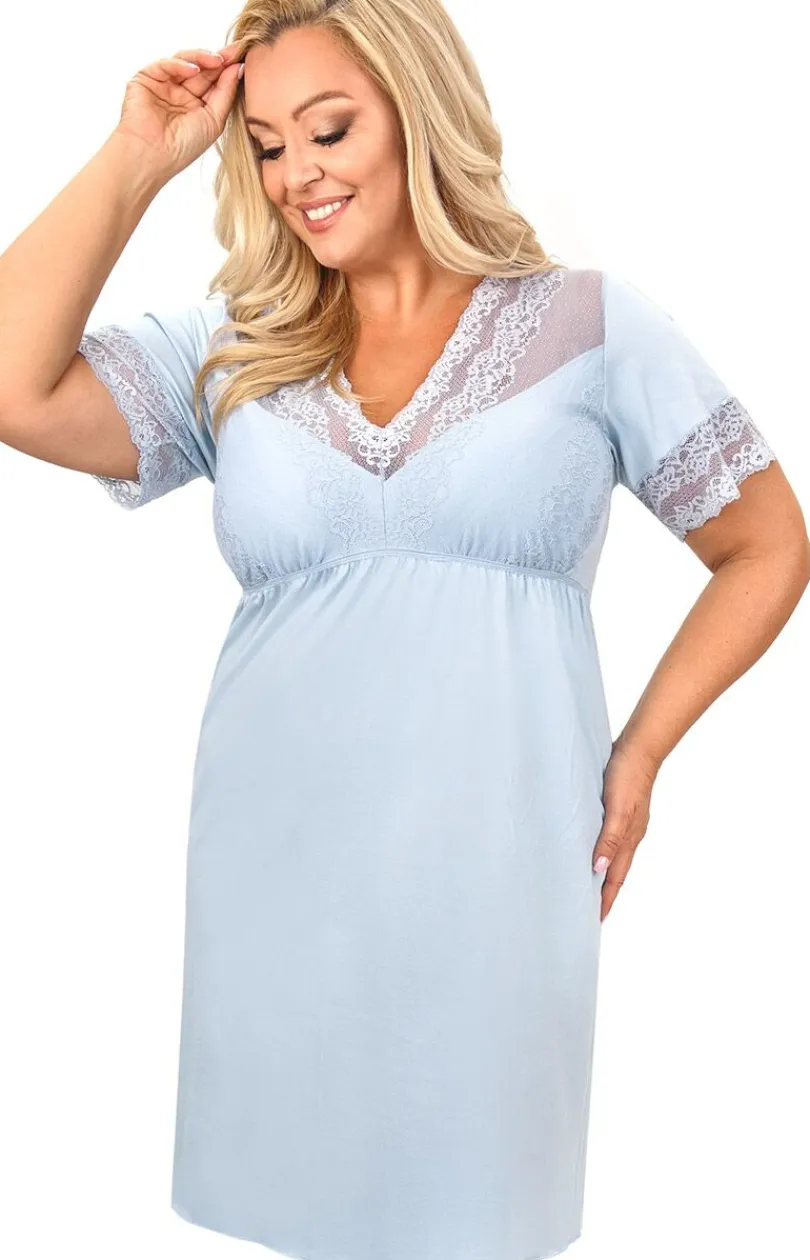 Damskie Donna Koszule Nocne|Koszule Nocne Damskie - damska koszula nocna plus size błękitna Linda