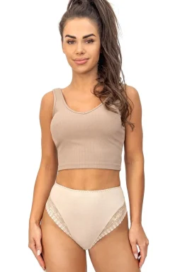 Damskie Donna Figi, Stringi, Panty|Majtki Z Wysokim Stanem - koronkowe figi dakie z wyoki tane beżowe 235