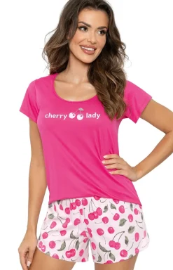 Donna piżama bawełniana z krótkimi spodenkami fuksja Cherry