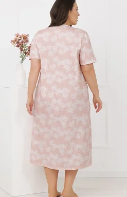 Damskie Italian Fashion Koszule Nocne|Koszule Nocne Damskie - Długa koszua nocna z krótkim rękawem łososiowa Eeni