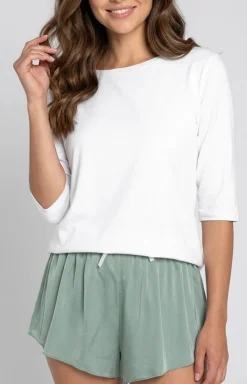 Damskie Momenti per me Piżamy Damskie Krótkie|Bielizna Plus Size - Dwuczęściowa piżaa daka biało-zieona Joie