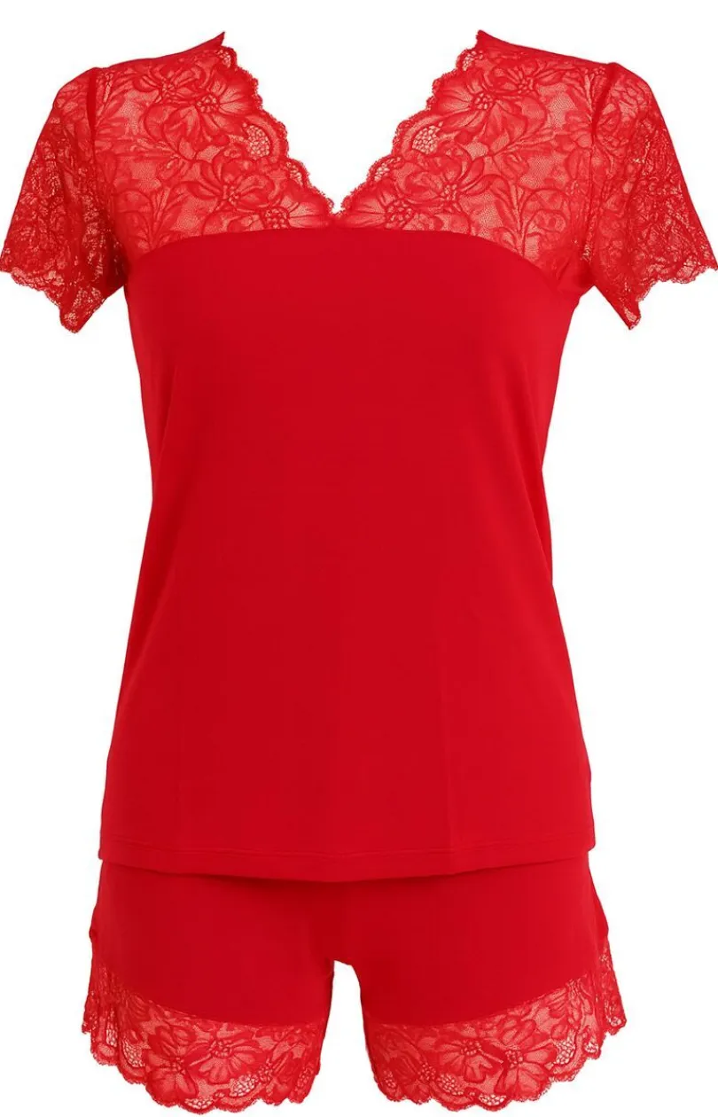 Damskie Irall Piżamy Damskie Krótkie|Bielizna Plus Size - Dwuczęściowa piżaa daka czerwona Red Night
