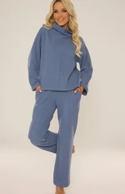 Damskie De Lafense Bielizna Homewear|Ciepłe Piżamy - Dwuczęściowa piżaa daka niebieka ape 808
