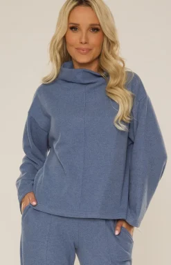 Damskie De Lafense Bielizna Homewear|Ciepłe Piżamy - Dwuczęściowa piżaa daka niebieka ape 808