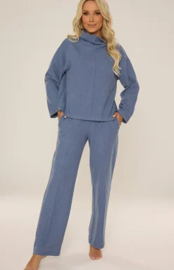 Damskie De Lafense Bielizna Homewear|Ciepłe Piżamy - Dwuczęściowa piżaa daka niebieka ape 808