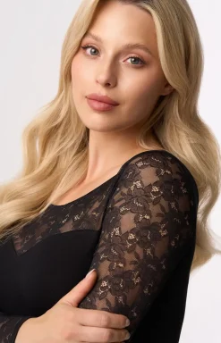 Elegancka czarna bluzka z koronkowymi rękawami MEREDITH