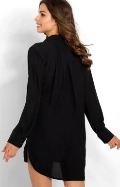 Damskie Momenti per me Koszule Nocne Damskie|Koszula Nocna Rozpinana - Elegancka czarna koszula nocna oversize Bella