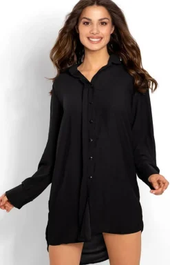 Damskie Momenti per me Koszule Nocne Damskie|Koszula Nocna Rozpinana - Elegancka czarna koszula nocna oversize Bella