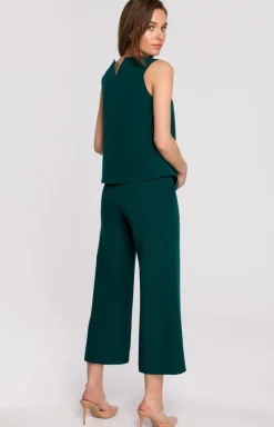 Elegancka krótka bluzka damska bez rękawów zielona S257