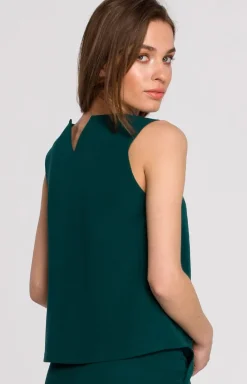 Elegancka krótka bluzka damska bez rękawów zielona S257