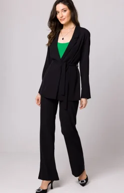 Elegancka marynarka damska czarna wiązana w pasie K161