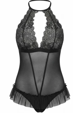 SoftLine Collection Body|Body - Eleganckie czarne body damskie z falbanką Gabi