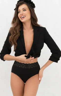 Damskie Italian Fashion Majtki Z Wysokim Stanem|Bielizna Plus Size - Figi daskie z wysoki stane czarne Jaajka