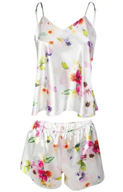 Damskie DKaren Piżamy Satynowe - Flower komplet atynowy DK-KK 010