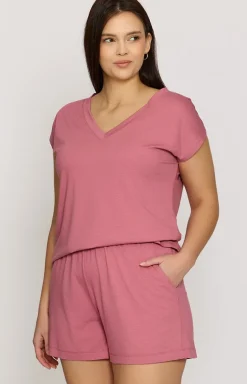 Gładka koszulka damska piżamowa różowa Mix&Match Mila PG71 PG71