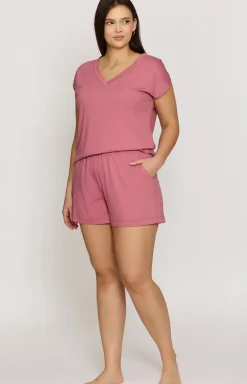 Gładka koszulka damska piżamowa różowa Mix&Match Mila PG71 PG71