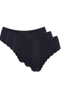 Gorteks 3-pack figi damskie bezszwowe z ozdobną krawędzią czarne Lucky