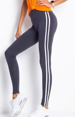 Damskie BASIC FEEL GOOD Legginsy|Legginsy Damskie - Grafitowe legginsy damskie z lampasami RV-LG-4954.12