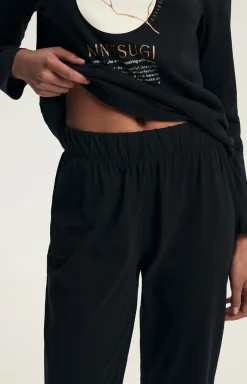 Damskie Henderson Bielizna Homewear|Piżamy Damskie - czarna bawełniana piżaa daska Dairoku 43727-99X