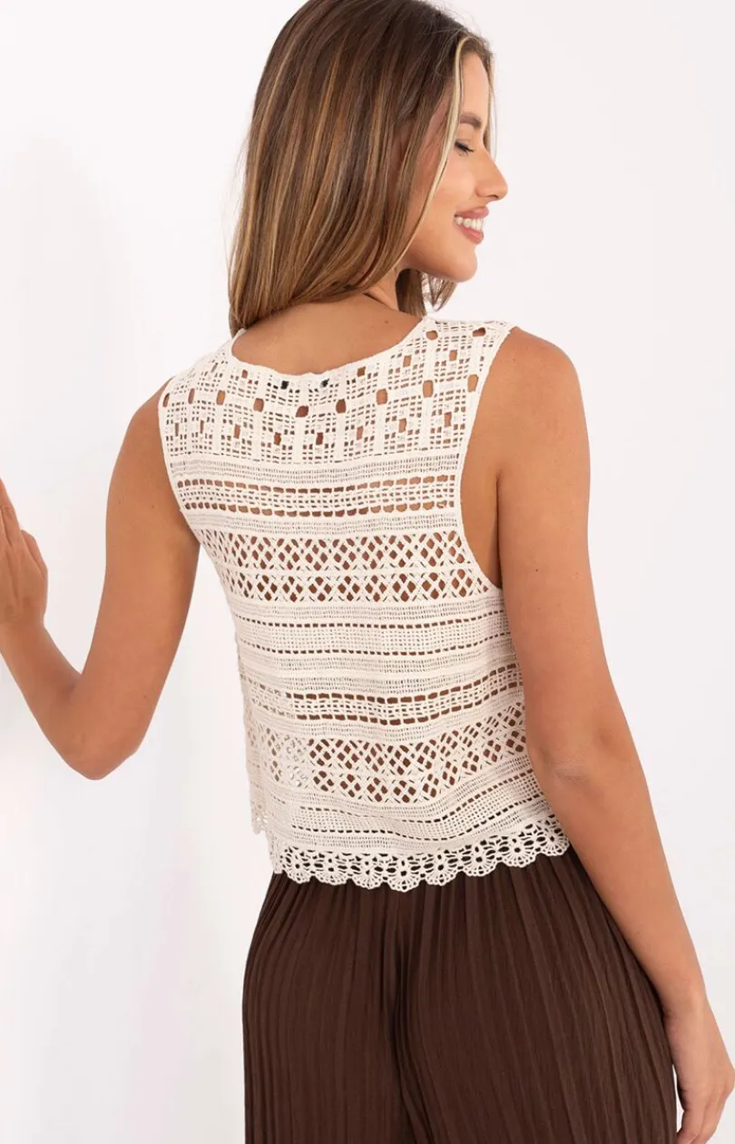 FactoryPrice Moda - ażurowy top damski bez rękawów AT-BZ-2051C.33