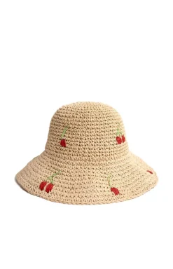 Art of Polo Kapelusze Plażowe - Kapelusz ażurowy letni jasno typu bucket hat w wisienki Cherry cz24374-1
