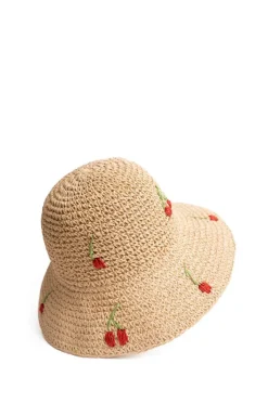 Art of Polo Kapelusze Plażowe - Kapelusz ażurowy letni jasno typu bucket hat w wisienki Cherry cz24374-1
