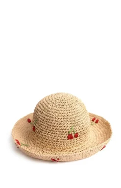 Art of Polo Kapelusze Plażowe - Kapelusz ażurowy letni jasno typu bucket hat w wisienki Cherry cz24374-1