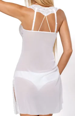 Damskie PariPari Lingerie Koszulki|Seksowna Koszula Nocna - Katia biała tiuowa kozuka nocna z koronką