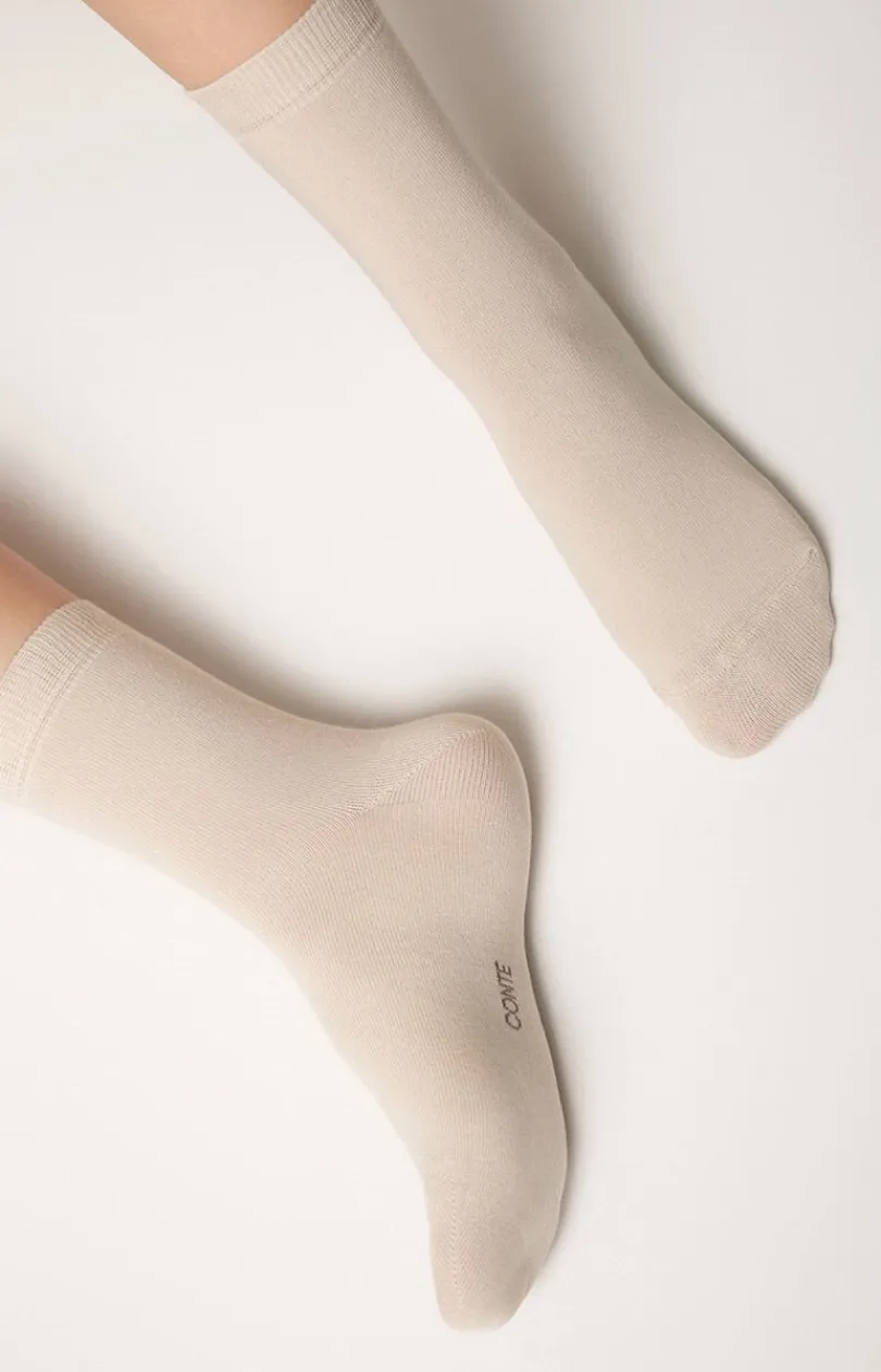 Damskie Conte Skarpetki|Długie Skarpetki - Klasyczne bawełniane skarpetki damskie beżowe 3DSOCKS