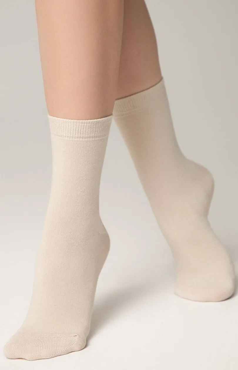 Damskie Conte Skarpetki|Długie Skarpetki - Klasyczne bawełniane skarpetki damskie beżowe 3DSOCKS