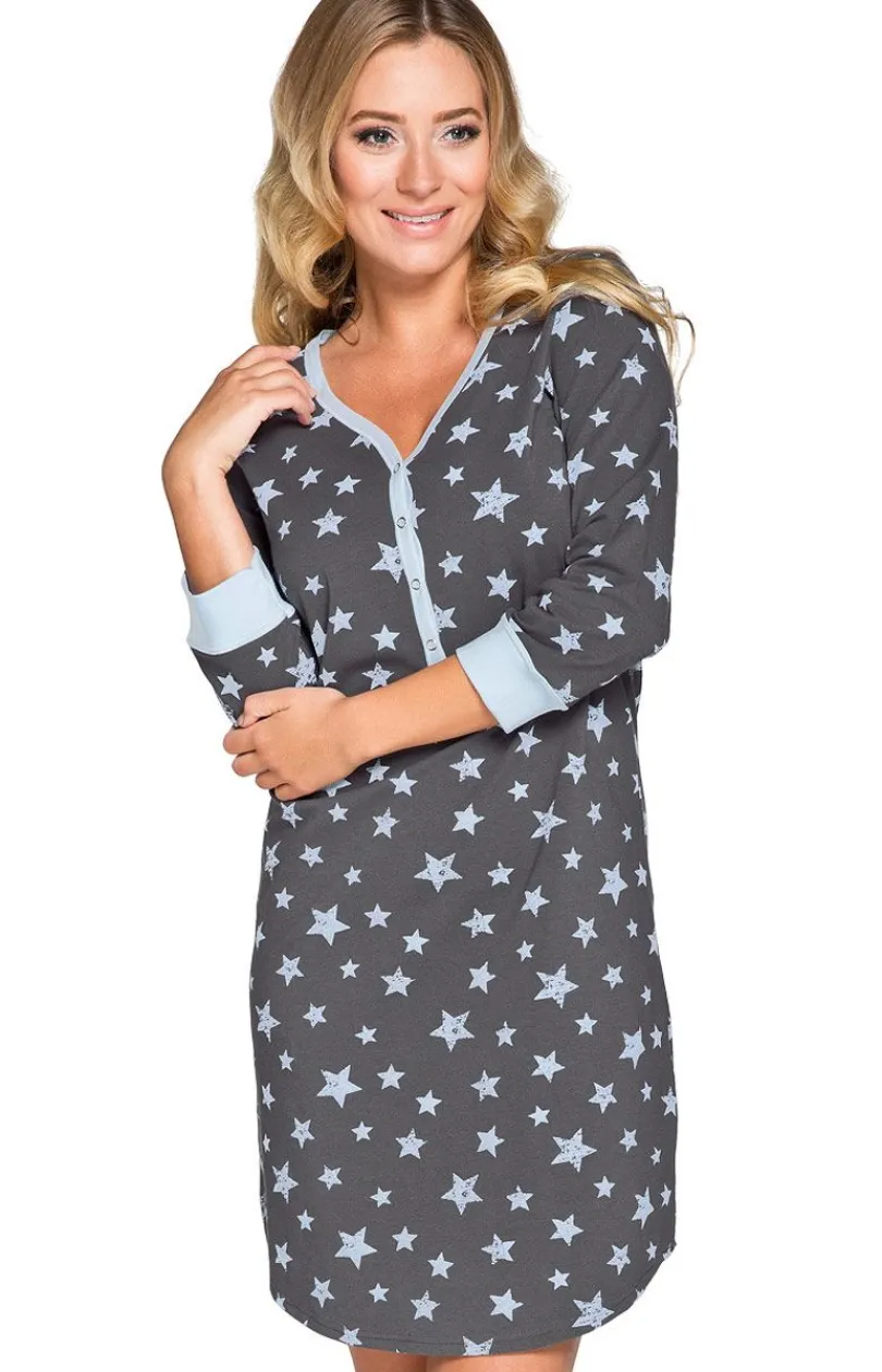 Damskie Italian Fashion Koszule Nocne Damskie|Seksowna Koszula Nocna - Koeta kozua nocna daka rozpinana rękaw 3/4