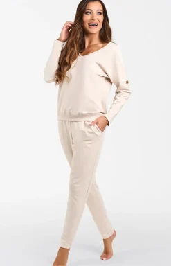 Damskie Italian Fashion Bielizna Homewear|Ciepłe Piżamy - Kopet dreowy z długi rękawe i długii podniai Karina
