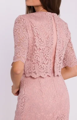 Stylove Moda - Koronkowa ukienka z podwójną górą pudrowy róż 379
