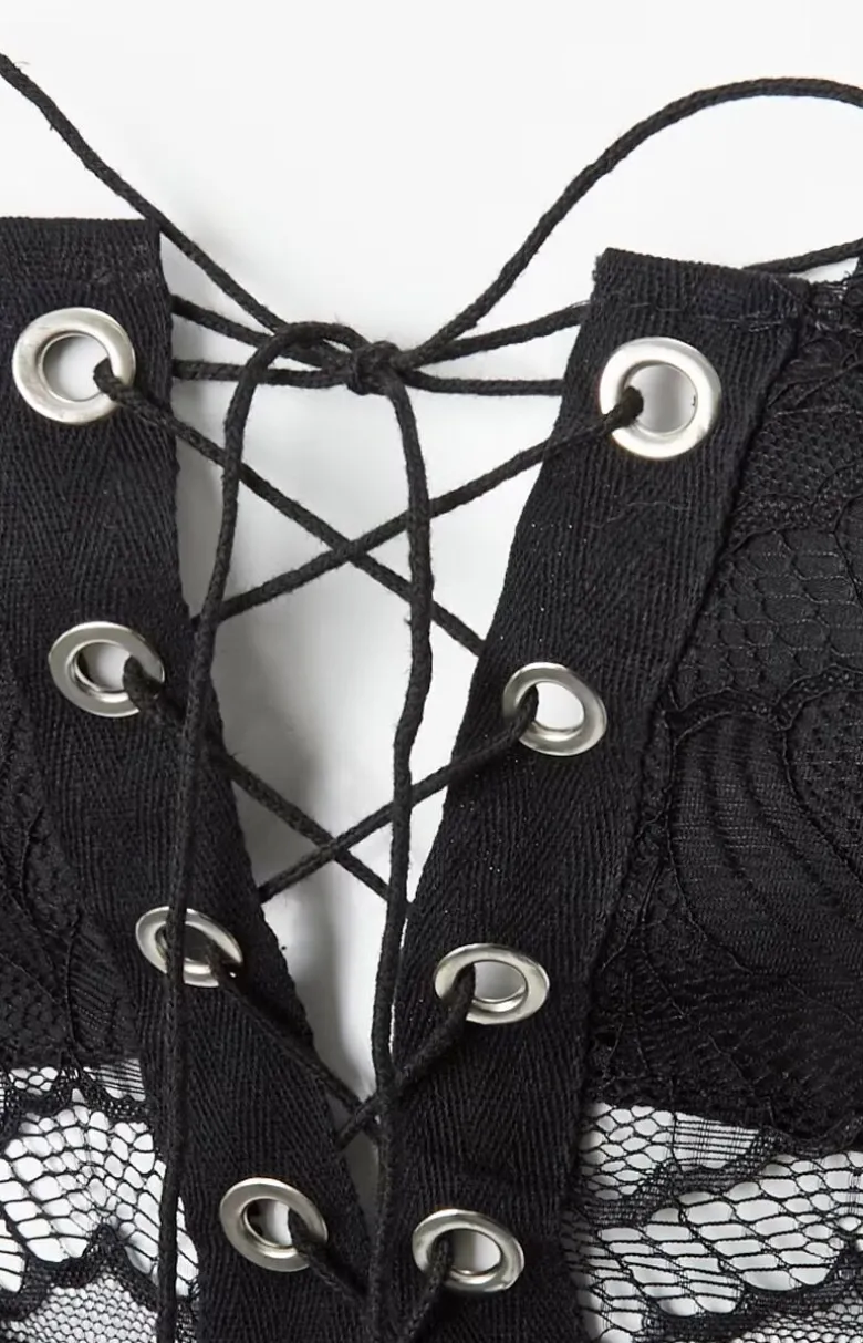 Koronkowe body damskie z wiązaniem czarne PURE ROMANCE