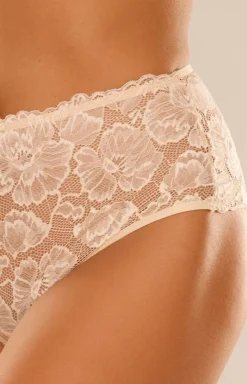 Damskie De Lafense Majtki Z Wysokim Stanem|Bielizna Plus Size - Koronkowe figi dakie brazyiany beżowe NOEA 042
