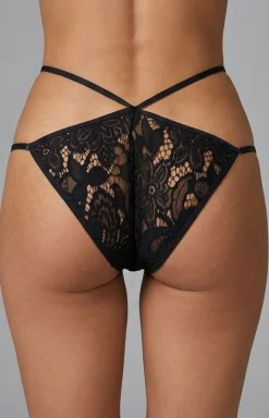 Damskie PURE SIN Figi Koronkowe|Figi, Stringi, Panty - Koronkowe wysokie figi damskie z paskami SECRET SIN