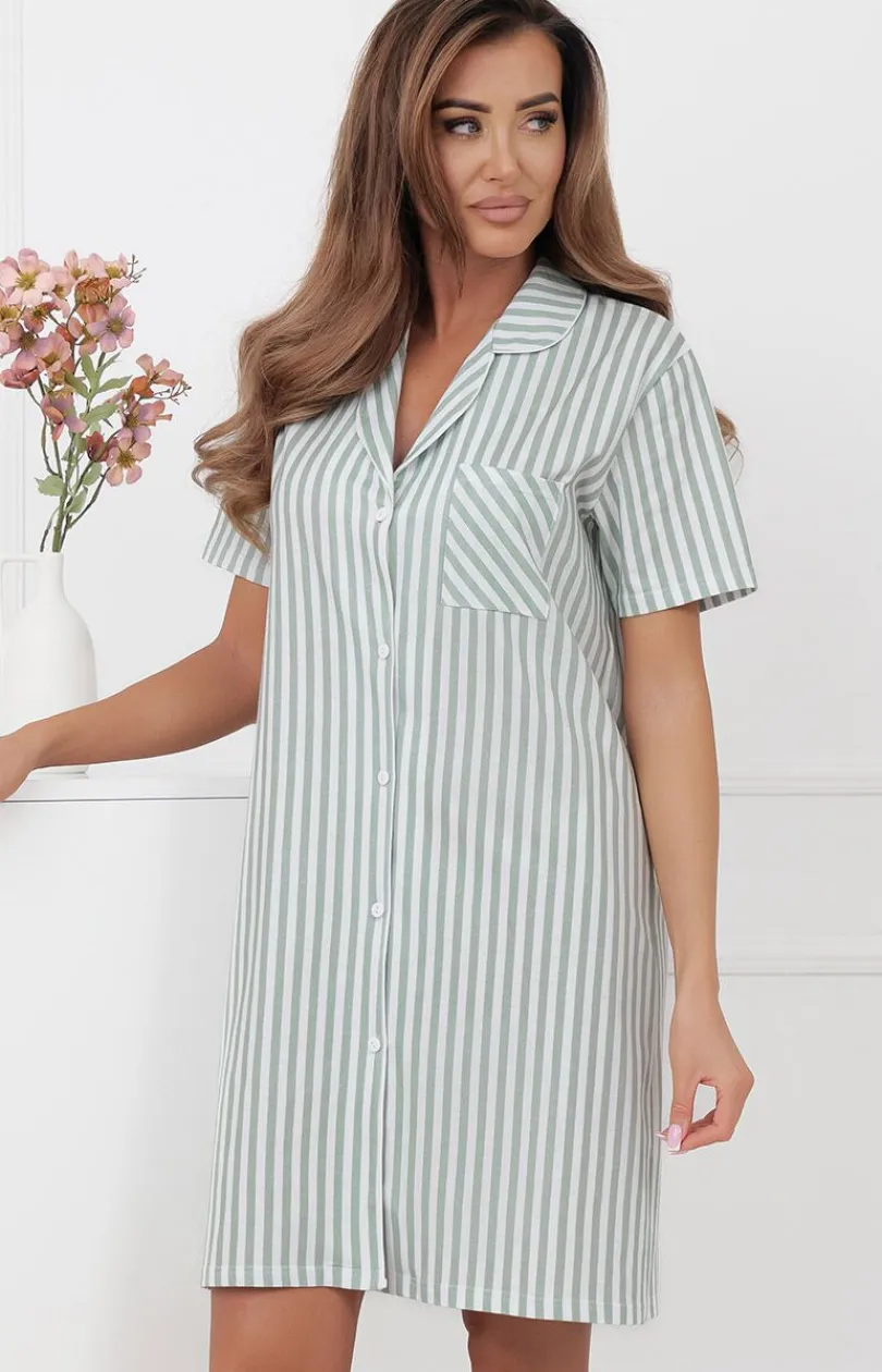 Damskie Italian Fashion Koszule Nocne Damskie|Koszula Nocna Rozpinana - Kozua daka na krótki rękaw załwiowa Genna