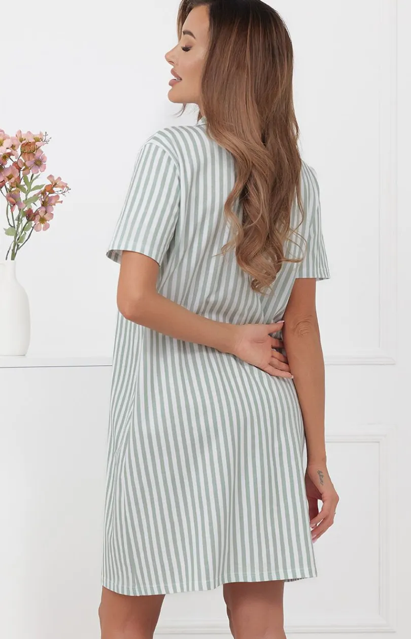 Damskie Italian Fashion Koszule Nocne Damskie|Koszula Nocna Rozpinana - Kozua daka na krótki rękaw załwiowa Genna