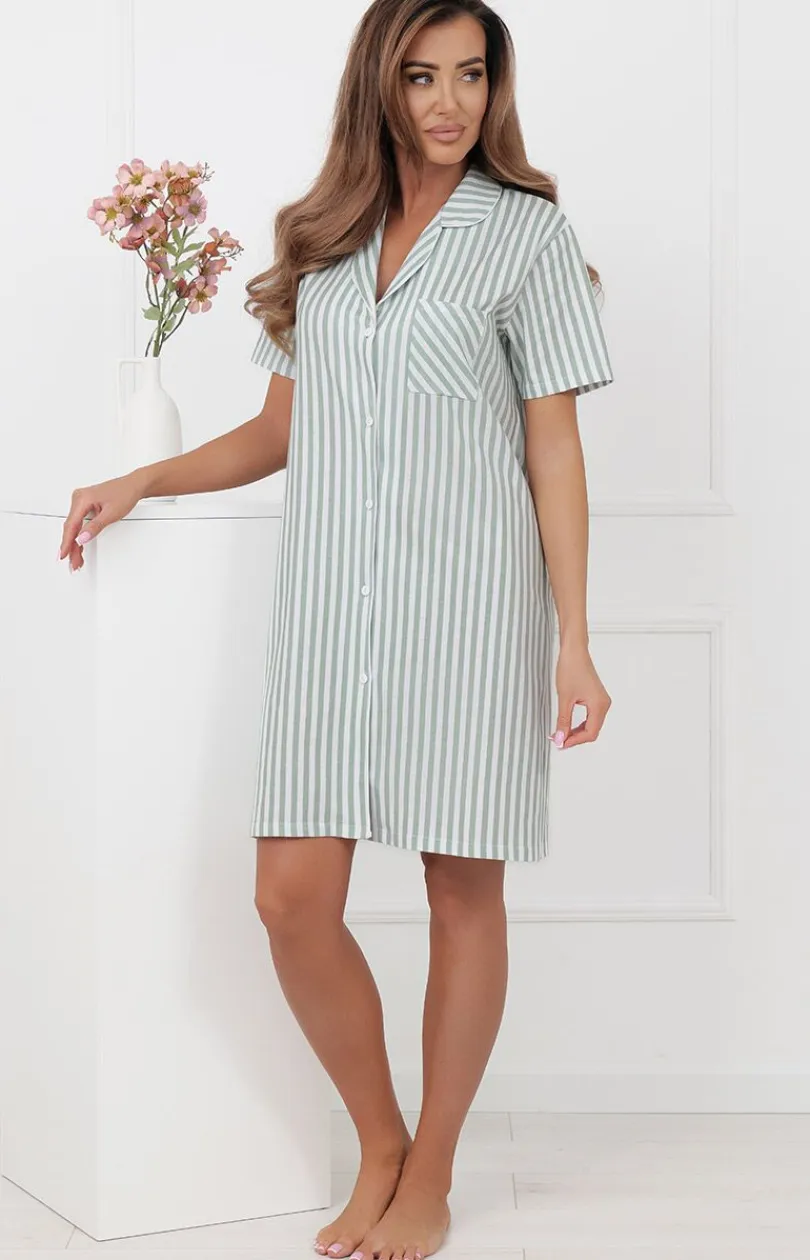 Damskie Italian Fashion Koszule Nocne Damskie|Koszula Nocna Rozpinana - Kozua daka na krótki rękaw załwiowa Genna