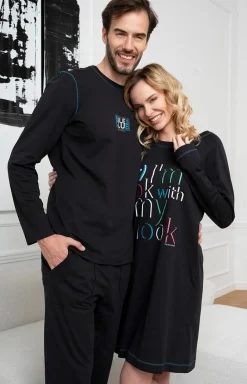 Damskie Italian Fashion Koszule Nocne|Koszule Nocne Damskie - Kozua nocna daka czarna na długi rękaw Oza