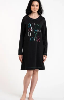 Damskie Italian Fashion Koszule Nocne|Koszule Nocne Damskie - Kozua nocna daka czarna na długi rękaw Oza