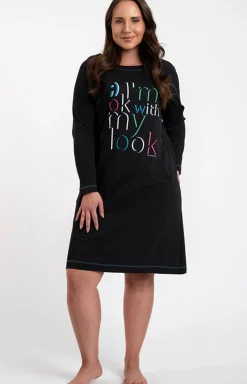 Damskie Italian Fashion Koszule Nocne|Koszule Nocne Damskie - Kozua nocna daka czarna na długi rękaw Oza