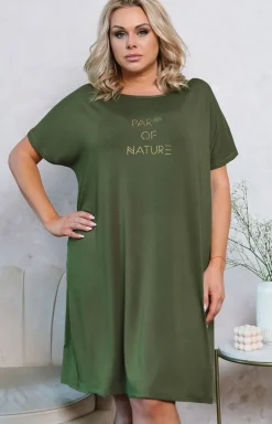 Koszula nocna damska na krótki rękaw khaki Natura