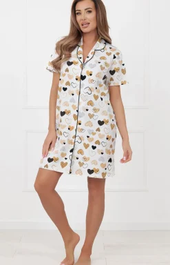 Damskie Italian Fashion Koszule Nocne Damskie|Koszula Nocna Rozpinana - Kozua nocna daka rozpinana na krótki rękaw oreno