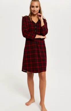 Damskie Italian Fashion Koszule Nocne Damskie|Koszula Nocna Rozpinana - Kozula nocna damka w kratę z rękawem 3/4 Ordea